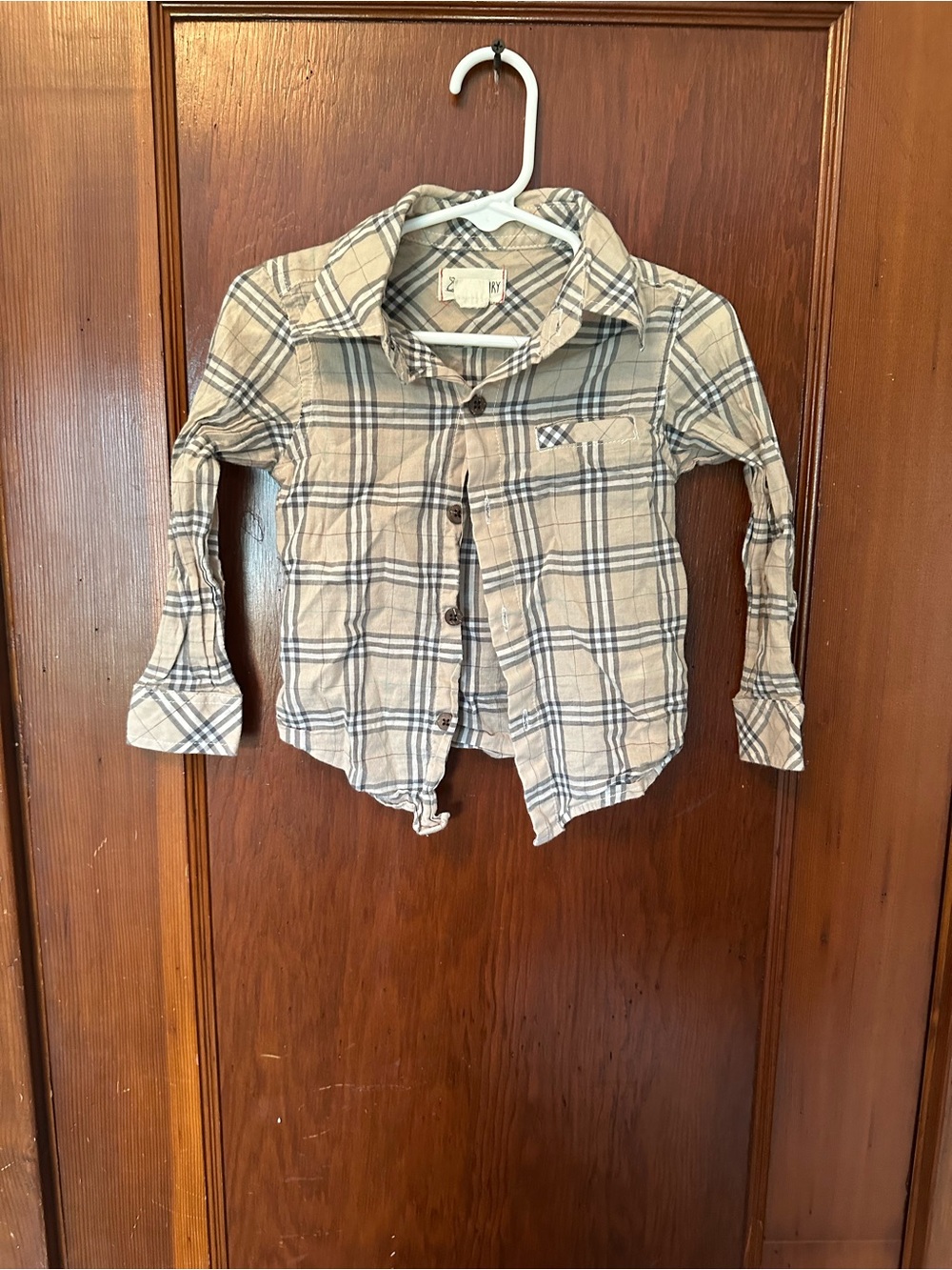 Toddler Long-Sleeve Plaid Button-Down Shirt - Beige & Blue